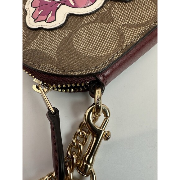 NWT Coach F68849 Round Coin Case in Signature Canvas Pink Candy Chain Ltd. Edit. - Picture 10 of 15